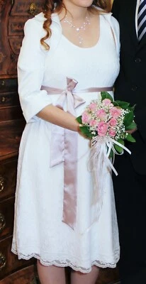 Umstandsbrautkleid Sweetbelly Couture Hochzeitskleid 38 Blazer Emmerling Weiß 40 - Bild 1 von 4