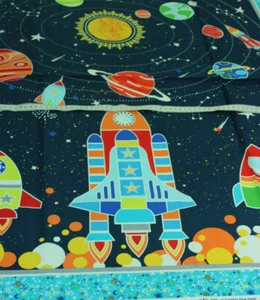 1 quilt panel of Glow in the dark 100%Cotton fabric "All Systems Glow" - Picture 1 of 11