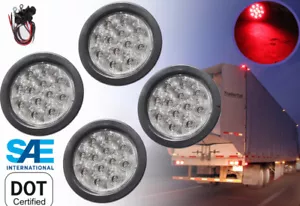 (4) Nuevo remolque rojo 4" para camión redondo freno parada de giro luz LED trasera con enchufe de ojal - Imagen 1 de 7