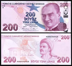 Turkey 200 Lira 2009 - 2024, UNC, Prefix H, P-227, NEW SIGNATURE - Picture 1 of 3