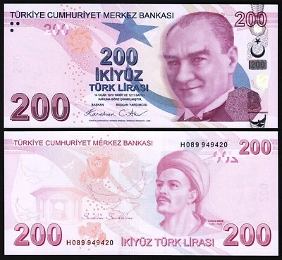 Turkey 200 Lira 2009 - 2024, UNC, Prefix H, P-227, NEW SIGNATURE - Image 1 of 3