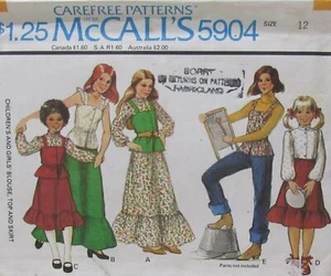 VTG 70s McCalls 5904 Girls 12 Boho Skirt Blouse Camisole Vest Maxi Pattern UNCUT - Imagen 1 de 2