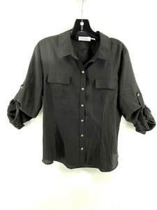 Blusa negra con botones Calvin Klein para mujer mangas enrollables mediana carrera - Imagen 1 de 9