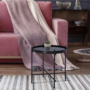 Mesita de café tablero redondo tapa cristal insertada negro Ø43cm WOMO-DESIGN® - Imagen 1 de 5