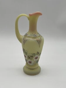 Fenton Hand Painted Flowers Burmese Ewer / Pitcher Signed Glows - Picture 1 of 9