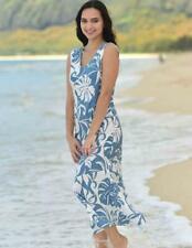 RJC Womens Hawaiian Dress Ocean Blue White Floral Makena Sleeveless Plus Sizes