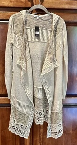Miss Me Cream Colored Knit Swing Duster Sweater w/ Hood Size Small NWT - Picture 1 of 4