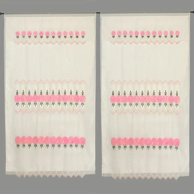 Cortina de tratamiento de ventana panel capa transparente satinado bordado floral rosa 60x90" Foto 1 de 4