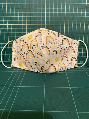 Máscara facial Winnie The Pooh adulto blanco naranja tela arco iris hecha a mano lavable 22 Foto 1 de 4