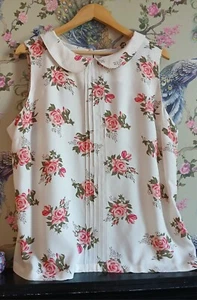 Vintage style cream coral & raspberry floral occasion top size 18 Red Herring - Picture 1 of 7