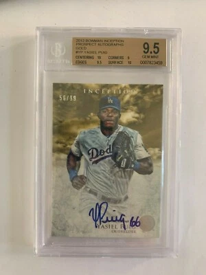 2013 Bowman Inception Prospect Autographs Gold #YP Yasiel Puig BGS 9.5 56/99 - Image 1 of 2