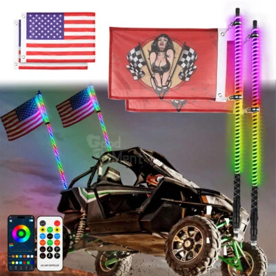 2PCS 3FT Upgrated Spiral COB LED Whip Light Antenna Chase Remote w/ Flag ATV UTV Foto 1 de 4