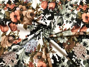 Liverpool Fabric-Ivory Black Brown Rust Flowers-LVPR007-Sold by the Yard - Picture 1 of 3