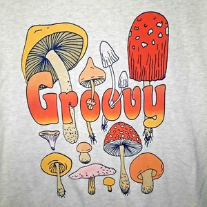 🍄 New Hippie Groovy Mushroom T Shirt Tee Shirt Top Heathered Gray Size L- Gb - Bild 1 von 2
