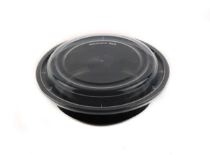 32oz Black Disposable Plastic Round Microwavable Food Container With Lids 150pcs - Picture 1 of 5