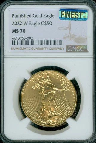 2022 W BURNISHED $50 GOLD EAGLE NGC MS70 MAC FINEST REGISTRY MAC SPOTLESS * Cover