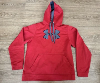 Men’s UNDER ARMOUR Army Red Grey Soft Shell Coldgear Hooded Jacket Sz Large - Image 1 of 3