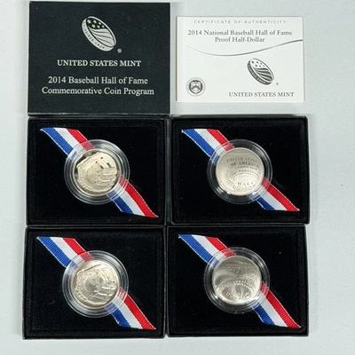 (LOT OF 4) 2014 50c Baseball Hall of Fame Half Dollar PROOF US Mint w/OGP & COA - Image 1 of 4