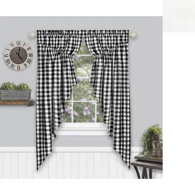 Assorted Colors 2 Pack Plaid Swag Valance Curtains for Charming Laundry Rooms - Image 1 of 4
