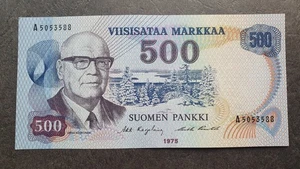 FINLANDIA 500 markkaa 1975, P-110, Kekkonen, aUNC, RARO!!! - Foto 1 di 8