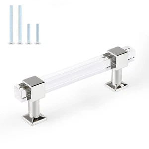 Paquete de 5 tiradores de gabinete de cocina de 3,75 pulgadas con mango de cajón acrílico central cromado - Imagen 1 de 7