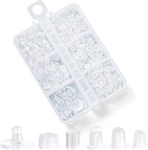 6 Styles Silicone Earring Backs for Studs, 600 Pcs Clear Soft 6 styles-A - Picture 1 of 7