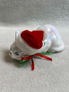 Statuina gattino di Natale bianco iridescente Enesco vintage - Foto 1 di 7