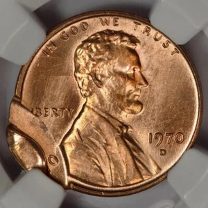 1970 D NGC MS65RD Double Struck 2nd 85% Off Center Indent Cent Mint Error Unique - Picture 1 of 4