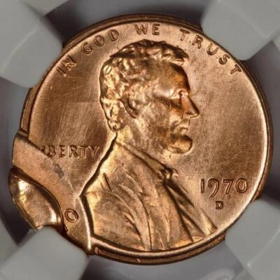 1970 D NGC MS65RD Double Struck 2nd 85% Off Center Indent Cent Mint Error Unique - Image 1 of 4