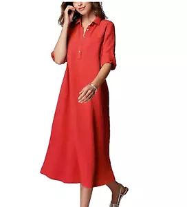 J. Jill Cotton-Gauze One-Pocket Shirtdress Red Orange Collared Midi Size Small - Picture 1 of 11
