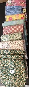 Lot of 12 Fabric Scraps Mauve Green Blue Flowers Tonal Sewing Notions Yellow - Picture 1 of 7