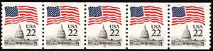 US Stamp Scott # 2115 Plate # 19 Strip of 5 PNC5 Used 22 Cents Flag Over Capitol - Picture 1 of 1