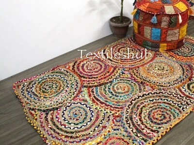 0.6x1.5m Indische Baumwolle Rechteckig Bunt Heim Jute Teppich Boden Rags US - Bild 1 von 4