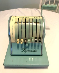 VINTAGE PAYMASTER CHECK WRITER SERIES S-1000 TEAL GREEN,WITH KEY. - Picture 1 of 10