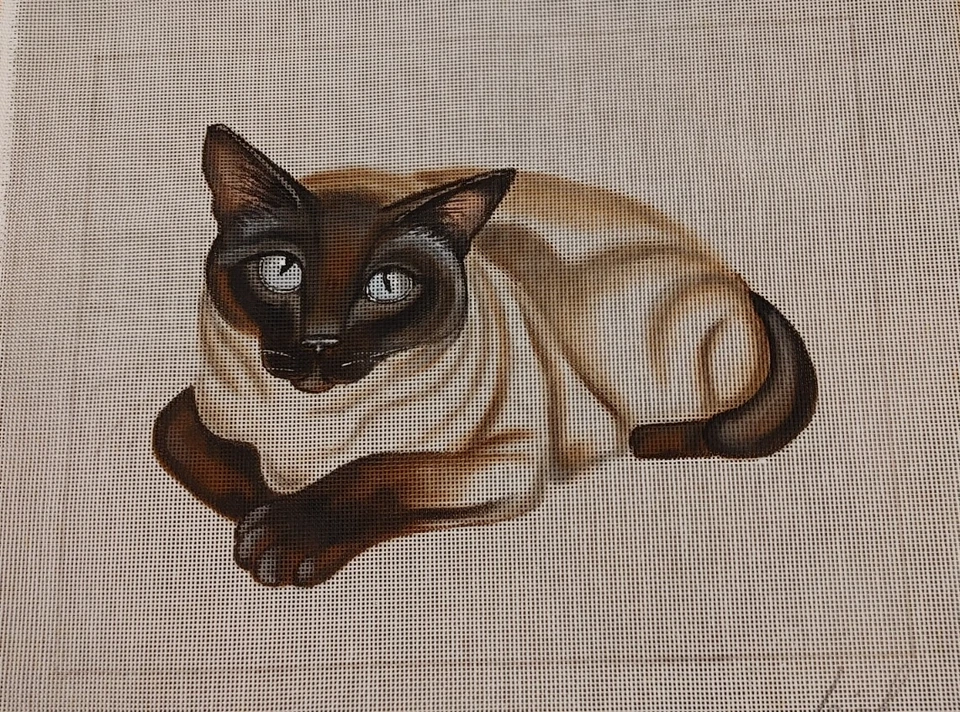 Seal Point Siamese Cat Needle Point Canvas 14 Count mesh 11"x14" Stitch Area - Image 1 of 3