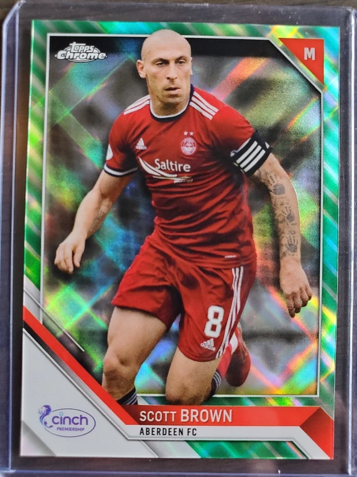 2021-22 Topps Chrome SPFL Scott Brown Green Tartan Parallel SP #/50 Aberdeen - Image 1 of 2