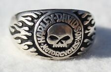 Harley Davidson Motorcycle Skull and Flames Ring 925 Silver