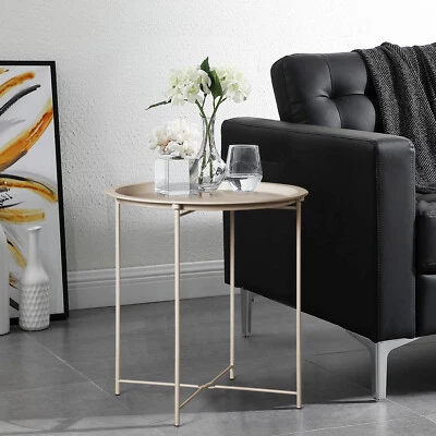 VECELO Modern End Side Table Round Metal Foldable Tray Stable Snack for Outdoors - Image 1 of 4