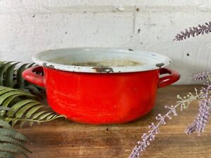 Vintage French European Enamel Wash Bowl Cooking Pot Tub Garden Herb Planter