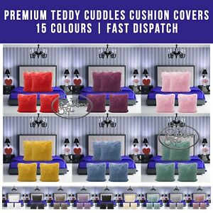 4 PACK Teddy Fluffy Fleece Fur Hug & Snug Cushion Cover 43 x 43cm Soft Cosy Warm