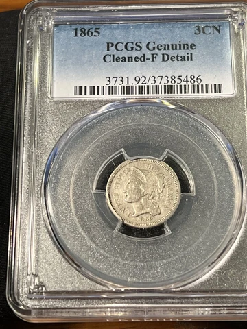 1865 Philadelphia Mint Nickel Three Cent Coin PCGS  Fine  Graded Nice Coin Cover