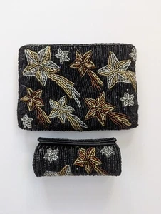Vintage 70s Beaded Shooting Star Small Clutch Purse With Matching Lipstick Case - Picture 1 of 7