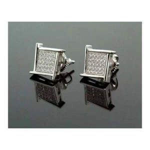Unisex .925 sterling silver White square earring 3mm thick / 10mm wide Size - Picture 1 of 3