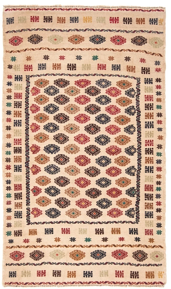 Kelim Sumach Handgewebter Orientteppich 190x110 cm-Nomadic,kilim,Soumak,Beige - Bild 1 von 4
