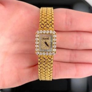 Piaget 18k Gold Rectangular Diamond Dial & Bezel Quartz Ladies Watch $10500 - Picture 1 of 14