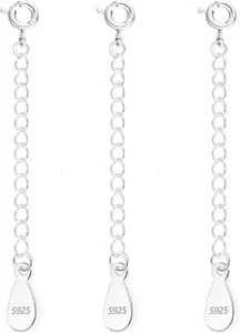 3 Pcs Necklace Extender, 925 Sterling Silver Extension for Jewelry Necklace B... - Picture 1 of 12