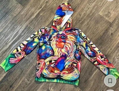 NWOT Electro Threads Meditating Rafiki Colorful Hoodie Size XS/Small Unisex Foto 1 de 4