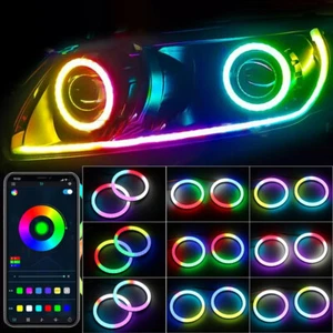Cotton RGB LED Angel Eyes Dynamic Bluetooth Control Headlight Turn Signal Light - Picture 1 of 9