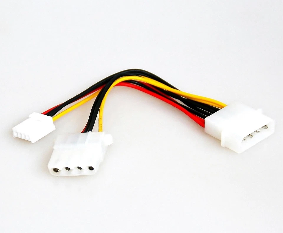 Y-Kabel 5,25" + 3,5" Molex 4-pol PC Strom intern CD DVD HDD Floppy Power Adapter