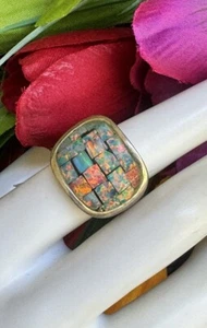 Vintage Opal Inlay Sterling Silver Ring Sz 6.5 8.2 gr - Picture 1 of 17